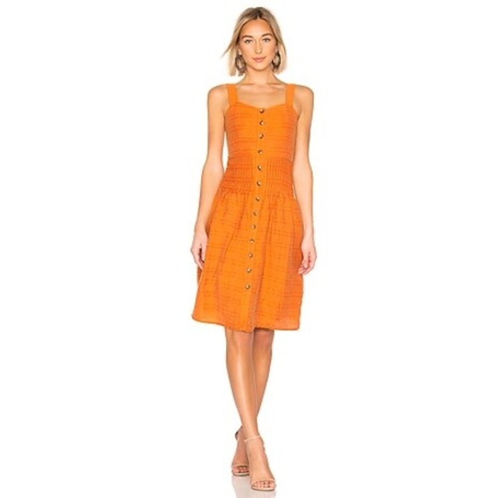 Tularosa Tara Midi Dress Orange Button Front Smocked Cutout Revolve Womens Small